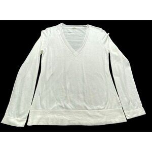 J CREW Women Pullover Sweater Sz M White V Neck Long Sleeves Cotton Cozy 1a-28